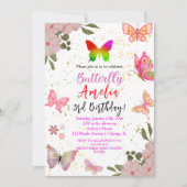 Roze goud paarse elegante vlinder meisje verjaarda kaart (Voorkant)