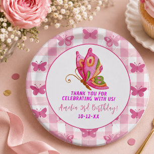 Roze goud paarse elegante vlinder meisje verjaarda papieren bordje