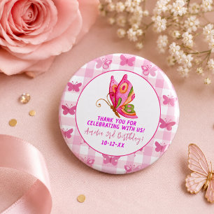 Roze goud paarse elegante vlinder meisje verjaarda ronde button 3,2 cm