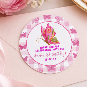 Roze goud paarse elegante vlinder meisje verjaarda ronde sticker
