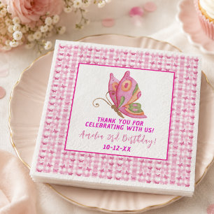 Roze goud paarse elegante vlinder meisje verjaarda servet