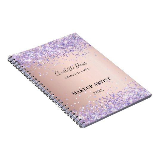 Roze goud paarse glitters naam handtekening bedrij notitieboek (Rechterzijde)