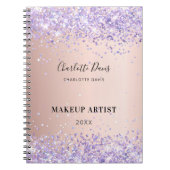 Roze goud paarse glitters naam handtekening bedrij notitieboek (Voorkant)