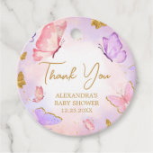 Roze Goud Paarse Vlinder Baby shower Bedankjes Labels (Voorkant)