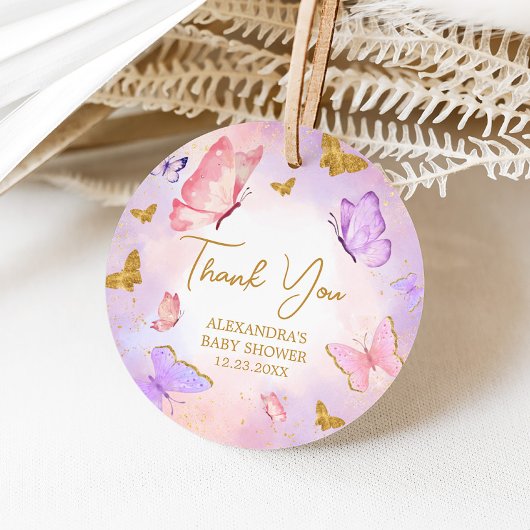 Roze Goud Paarse Vlinder Baby shower Bedankjes Labels