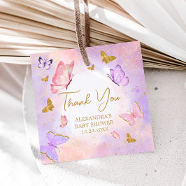 Roze Goud Paarse Vlinder Baby shower Bedankjes Labels
