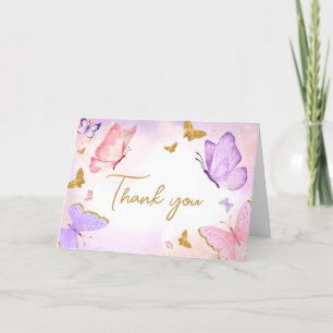 Roze Goud Paarse Vlinder Baby shower Bedankkaart