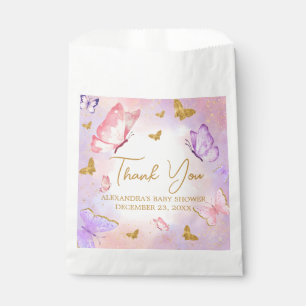 Roze Goud Paarse Vlinder Baby shower Bedankzakje