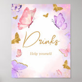 Roze Goud Paarse Vlinder Baby shower Drinken Poster (Voorkant)