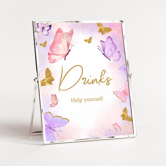 Roze Goud Paarse Vlinder Baby shower Drinken Poster