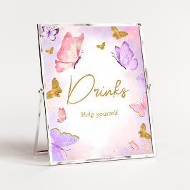 Roze Goud Paarse Vlinder Baby shower Drinken Poster