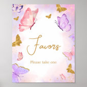 Roze Goud Paarse Vlinder Baby shower Favors Poster (Voorkant)
