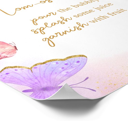Roze Goud Paarse Vlinder Baby shower Moeder Osa Ba Poster (Hoek)