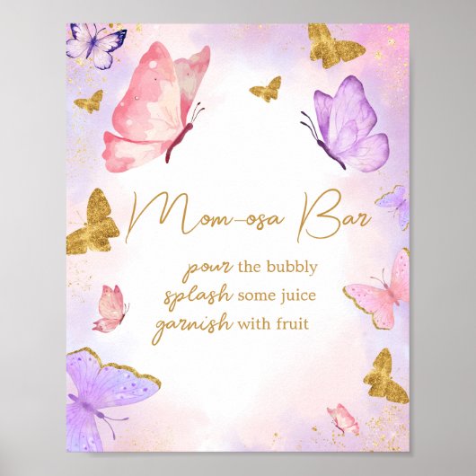 Roze Goud Paarse Vlinder Baby shower Moeder Osa Ba Poster (Voorkant)