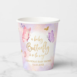 Roze Goud Paarse Vlinder Baby shower Papieren Bekers