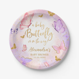 Roze Goud Paarse Vlinder Baby shower Papieren Bordje