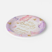 Roze Goud Paarse Vlinder Baby shower Papieren Bordje (Gekanteld)
