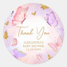 Roze Goud Paarse Vlinder Baby shower Ronde Sticker