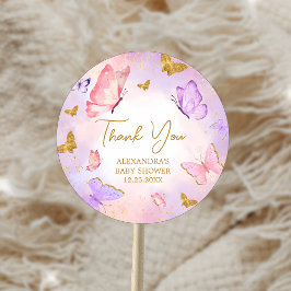 Roze Goud Paarse Vlinder Baby shower Ronde Sticker