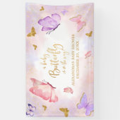 Roze Goud Paarse Vlinder Baby shower Spandoek (Verticaal)