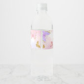 Roze Goud Paarse Vlinder Baby shower Waterfles Etiket (Achterkant)