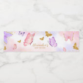 Roze Goud Paarse Vlinder Baby shower Waterfles Etiket (Enkel label)