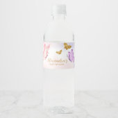 Roze Goud Paarse Vlinder Baby shower Waterfles Etiket (Voorkant)