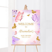 Roze Goud Paarse Vlinder Baby shower Welkom Poster