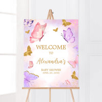 Roze Goud Paarse Vlinder Baby shower Welkom