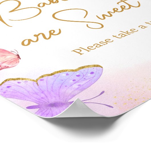 Roze Goud Paarse Vlinder Baby's zijn Zoet Poster (Hoek)