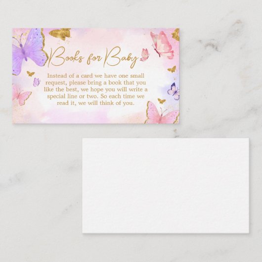 Roze Goud Paarse Vlinder Boeken voor Baby Informatiekaartje (Voorkant / Achterkant)