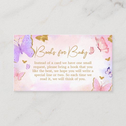 Roze Goud Paarse Vlinder Boeken voor Baby Informatiekaartje (Voorkant)