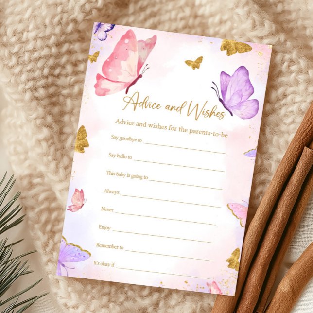 Roze Goud Paarse Vlinder Shower Advies Spel (Butterfly Baby Shower Game)
