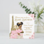 Roze Goud Paris Afro Princess Baby shower Kaart (Staand voorkant)