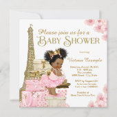 Roze Goud Paris Afro Princess Baby shower Kaart (Voorkant)