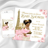 Roze Goud Paris Afro Princess Baby shower Kaart