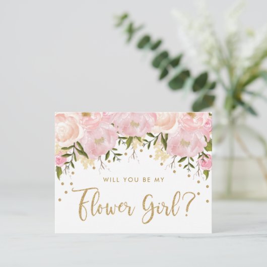 Roze Goud Pastel Bloemachtig Wees Mijn Bloemenmeis Kaart (Staand voorkant)