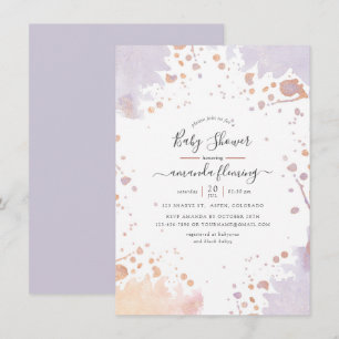 Roze Goud & Pastel Paarse Verfspatten Baby Shower Kaart