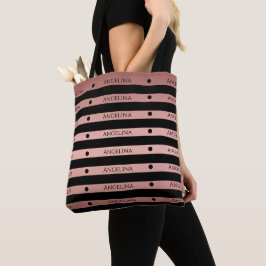Roze Goud | Persoonlijke Print Overal Strepen Tote Bag