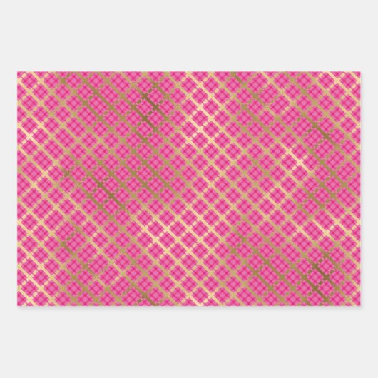 Roze Goud Plaid Modern Feestelijk Inpakpapier Vel (Voorkant 3)