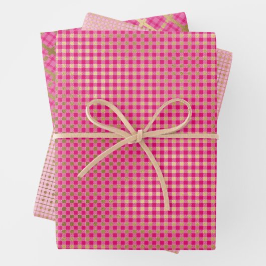 Roze Goud Plaid Modern Feestelijk Inpakpapier Vel (In situ)