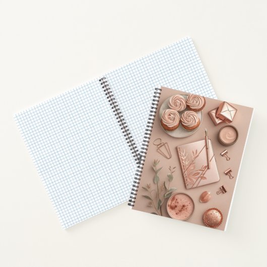 Roze Goud Plat Liggen met Blush Kantoor en Snoepje Notitieboek (Binnen)