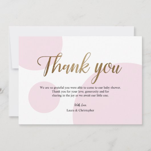 Roze Goud Polkadot Baby shower Dank u Kaart (Voorkant)