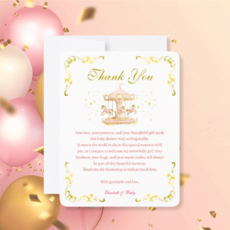 Roze & Goud Pony Dreams-Baby shower Dankjewel Kaar Bedankkaart