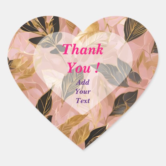 Roze Goud Populaire Boho Bladeren Collectie Hart Sticker (Voorkant)