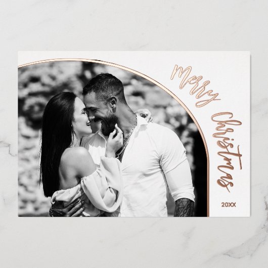 Roze Goud Prettig Kerst Script Folie Feestdagenkaart (Voorkant)