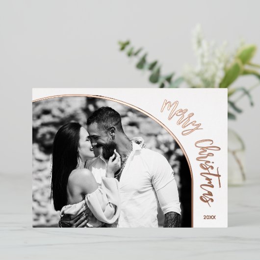 Roze Goud Prettig Kerst Script Folie Feestdagenkaart (Staand Voorkant)