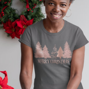 Roze Goud Prettig Kerstboom Vakantie T-shirt