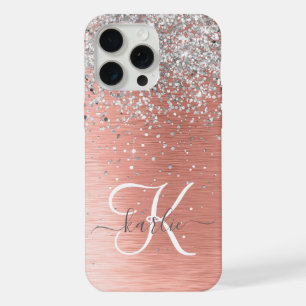 Roze Goud Pretty Meisjesachtig Zilver Glitters Gla iPhone 15 Pro Max Case