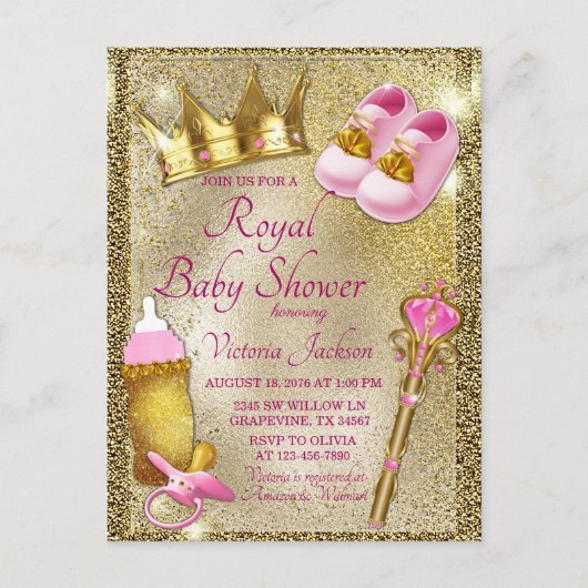 Roze Goud Princess Baby Shower Uitnodiging (Voorkant)